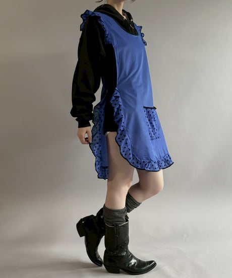 【USED】 Blue Dot Pattern Frill Euro Apron/ 260321-028