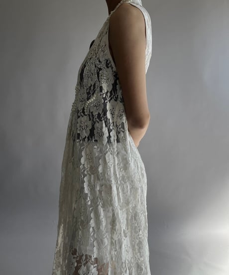 【USED】 Lace Patterned Lame Long One-Piece/241019-017