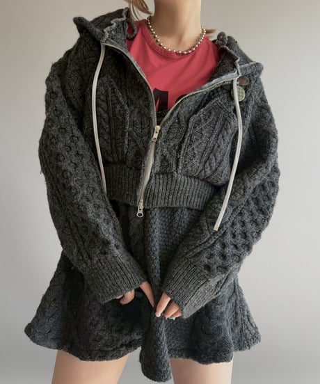 【RE;CIRCLE】 RE Aran Knit Double Zip-up Parka / Charcoal / 251030-006