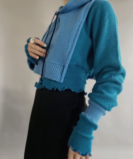 【RE;CIRCLE】 RE Acrylic Knit Cardigan + Hoodie Blue / 230220-013