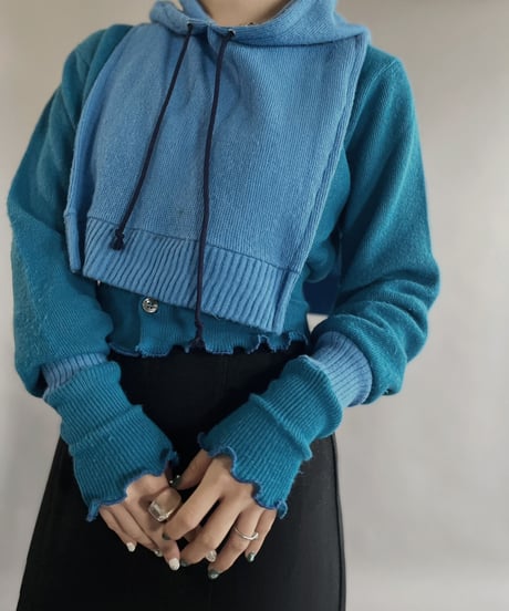 【RE;CIRCLE】 RE Acrylic Knit Cardigan + Hoodie Blue / 230220-013