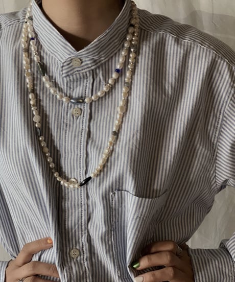 【RE;CIRCLE】 RE Stripe Band Collar Shirt②/210414-028