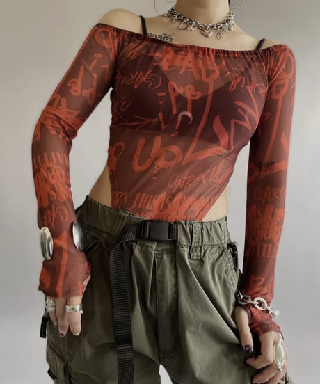 【USED】 Patterned Sheer Leotard Top/240414-026