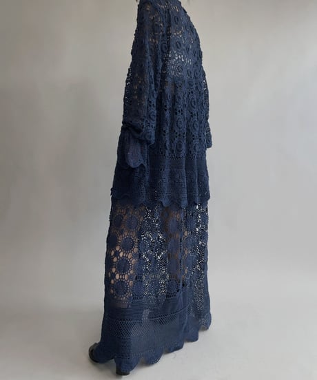 【RE;CIRCLE】 RE Crochet Lace One-piece Navy / 220818-007