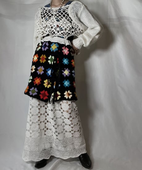 【RE;CIRCLE】 RE Granny Knit×Lace Long Skirt①/210917-005