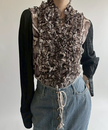 【USED】 Leopard Pattern L/S Sheer Top  / 250526-008