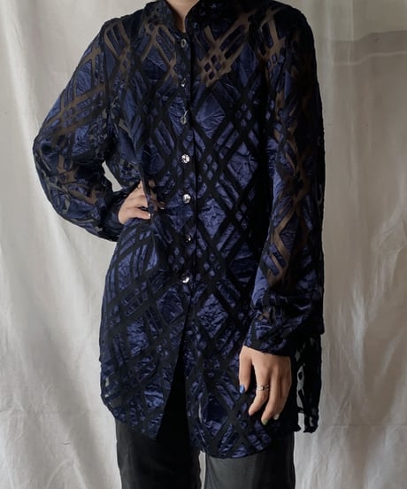 【USED】  Velor Patterned See-through Shirt/210407-007