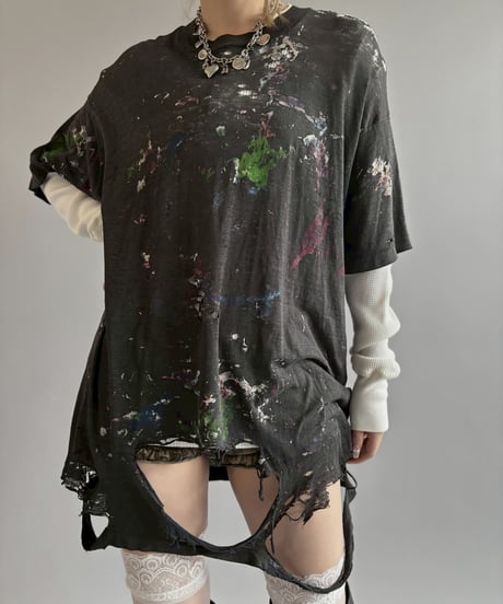 【USED】 Damage Paint T-shirt&Thermal Top /260607-030