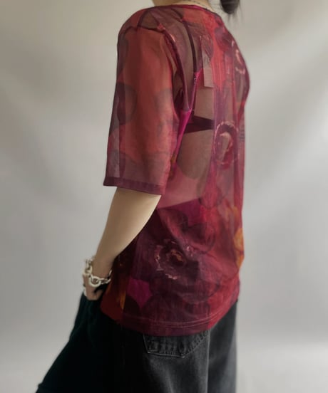 【USED】S/S Flower Patterned Sheer Top/ 230909-019