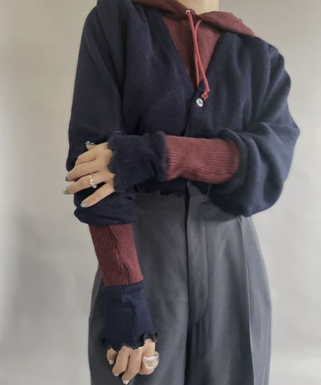 【RE;CIRCLE】 RE Acrylic Knit Cardigan + Hoodie Navy × Blue / 230220-015