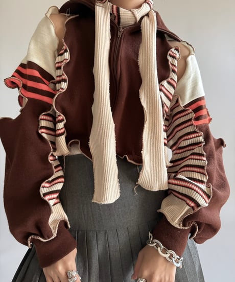 【RE;CIRCLE】 RE Mellow Zip Up Knit Top + Muffler  /  250123-001