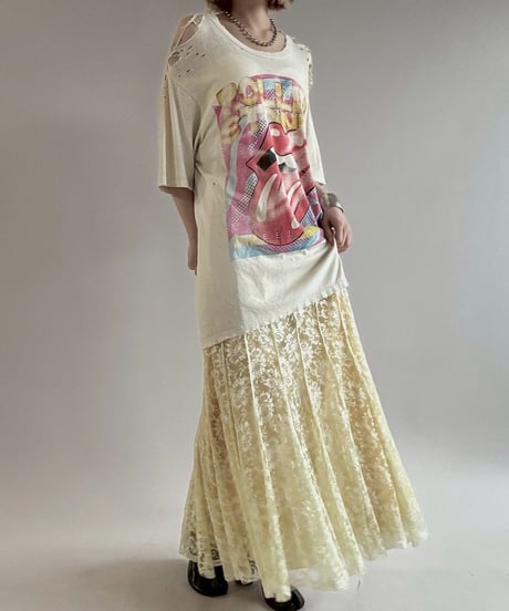 【USED】 Lace Pattern Pleats Skirt/ 250621-014