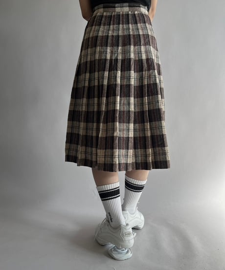 【USED】 Check Patterned Pleats Wool Skirt / 241019-033
