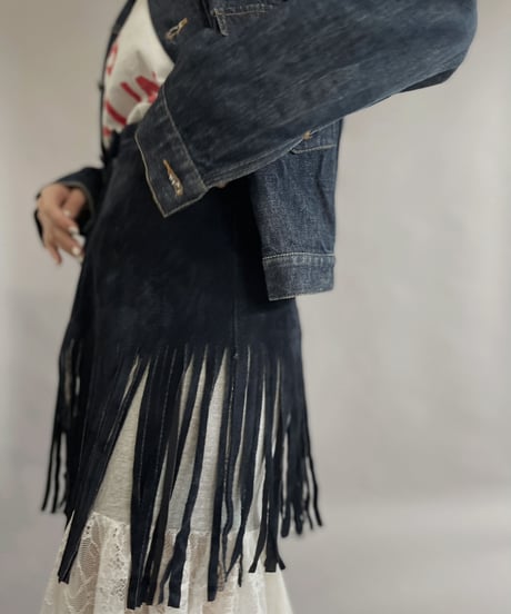 【USED】 Suede Leather Skirt Navy / 230304-010