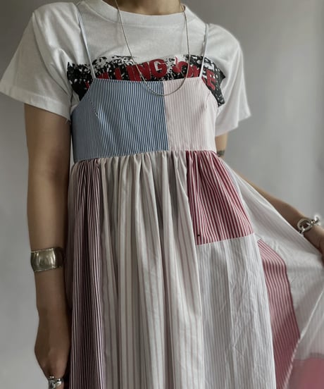 【RE;CIRCLE】 RE Patchwork Strip Shirt One-Piece / 230608-014