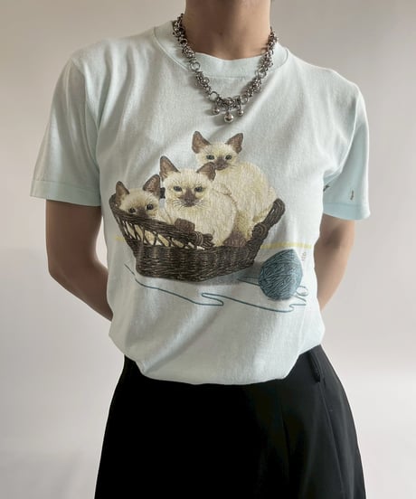 【USED】  Made in USA JERZEES Cat print T-Shirt/250510-028