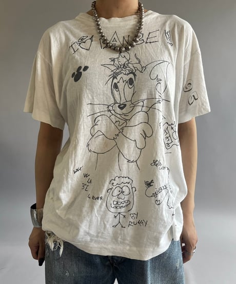 【USED】  80~90's Hand Print T-Shirt /240824-008