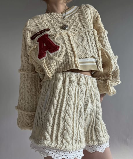 【RE;CIRCLE】 RE Aran Knit Wappen Patchwork Pullover Top / 251218-001