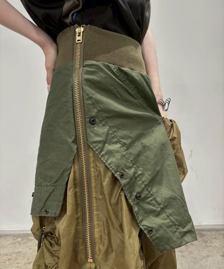 【RE;CIRCLE】 RE U.S Military Rebuild Parachute Layered Skirt Khaki / 260423-007