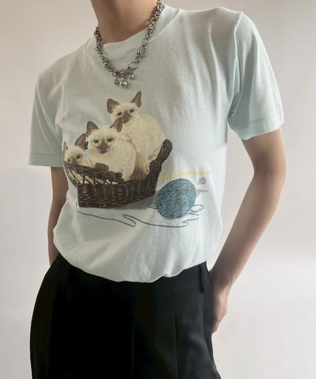 【USED】  Made in USA JERZEES Cat print T-Shirt/250510-028