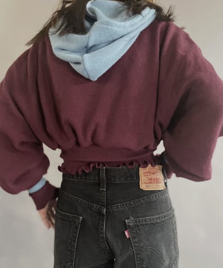 【RE;CIRCLE】 RE Acrylic Knit Cardigan + Hoodie Winered × Light Blue / 230220-002
