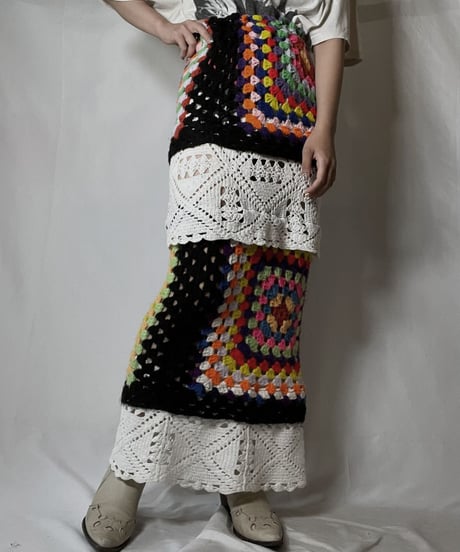 【RE;CIRCLE】 RE Granny Knit×Lace Long Skirt②/210917-007