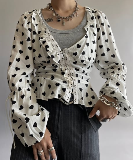 【USED】 Heart Patterned Design Top /241006-020
