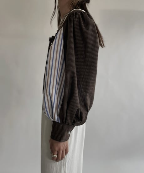 【RE;CIRCLE】 RE Striped Shirt Detachable Collar + Bolero / 220609-009