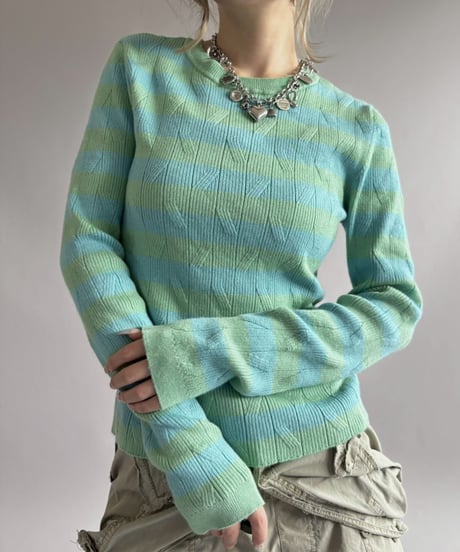 【USED】 Border Pattern Rib Knit Top / 260425-012