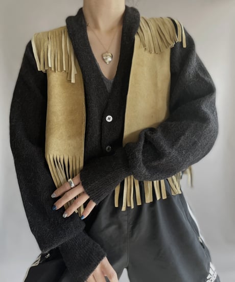 【USED】 Leather Fringe Vest Beige / 230121-011
