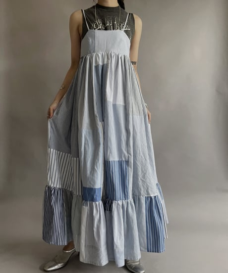 【RE;CIRCLE】 RE Patchwork Strip Shirt One-Piece / 230608-016