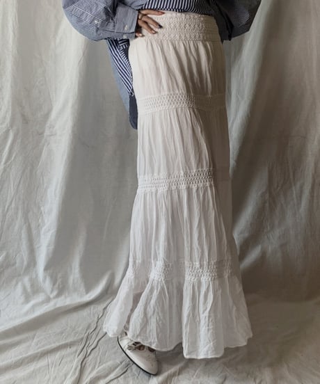 【USED】 White Cotton Long Skirt/210506-004