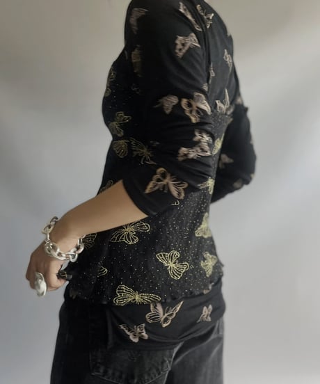 【USED】 Butterfly Patterned L/S Lame Top / 230909-003