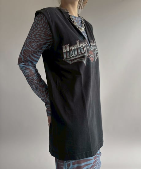 【USED】 Made In USA HARLEY-DAVIDSON Cut Off N/S Tee / 260418-029