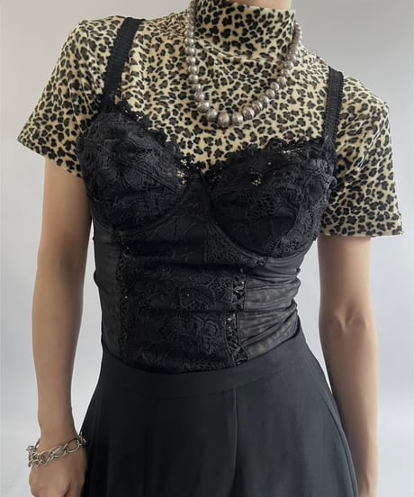 【USED】Lace Patterned Sheer Camisole Leotard Top /240907-025