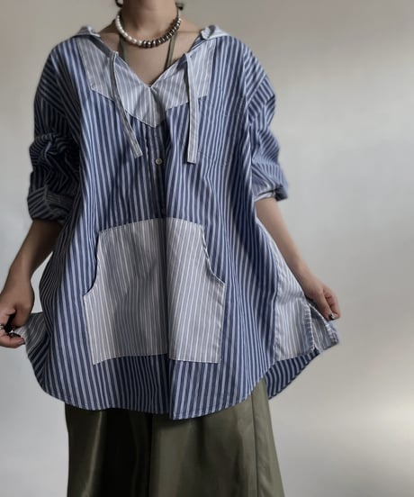 【RE;CIRCLE】 RE Stripe Shirt Mexican Hoodie / 220423-028