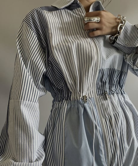 【RE;CIRCLE】 RE Patchwork Strip Shirt Jump Suits/ 230824-011