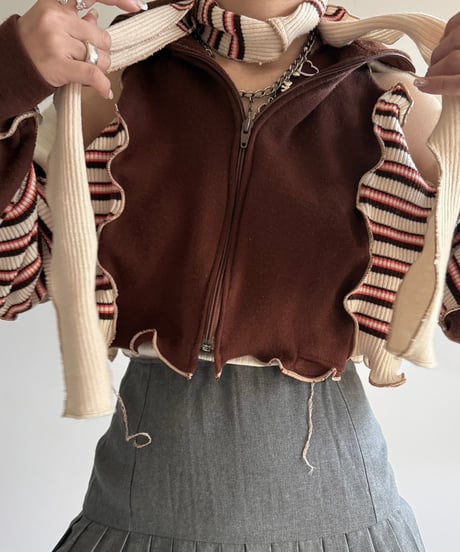 【RE;CIRCLE】 RE Mellow Zip Up Knit Top + Muffler  /  250123-001