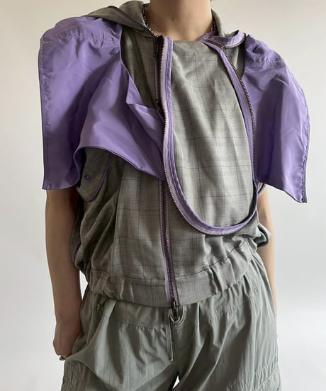 【USED】 Check Pattern Gimmick Hooded Vest / 250526-015
