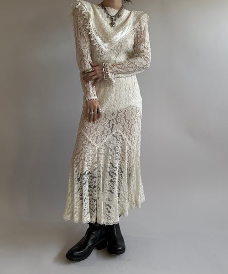 【USED】 Made in USA Lace Patterned Long One-Piece /250104-007