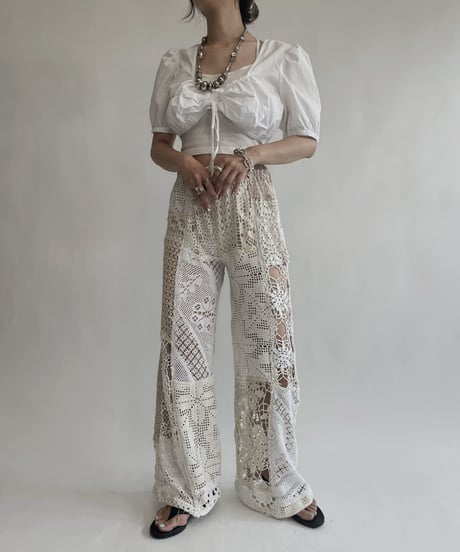 【USED】  White Cotton Short Sleeved Top / 220728-024