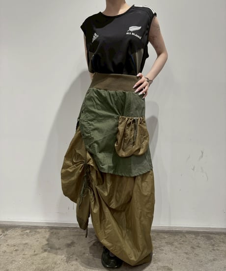 【RE;CIRCLE】 RE U.S Military Rebuild Parachute Layered Skirt Khaki / 260423-007