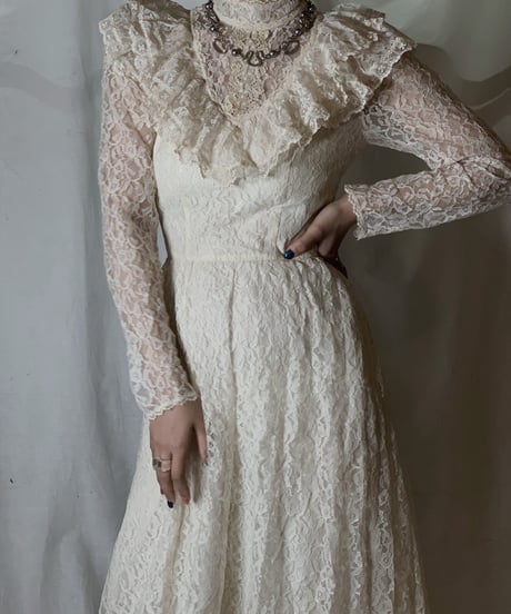 【USED】  USA Flower Patterned Lace Dress③/210429-035