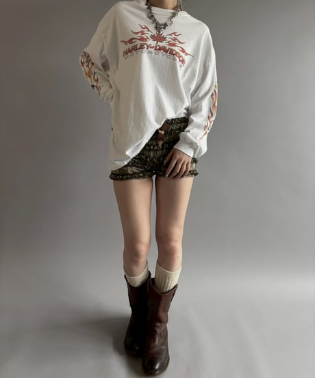 【USED】 HARLEY DAVIDSON Fire Pattern Sleeve L/S T-Shirt / 260607-002
