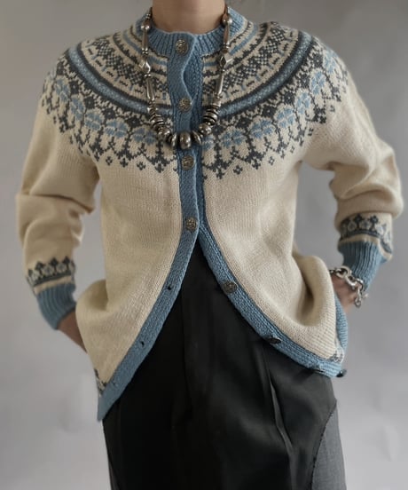 【USED】 Made in Norway Wool100% Tirolean Knit Top /240120-014