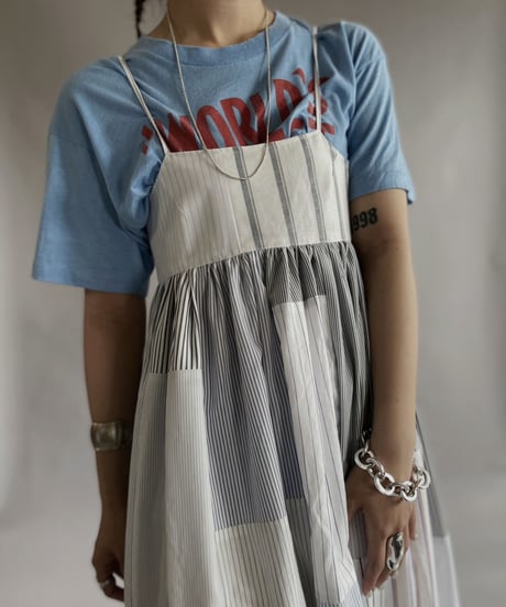 【RE;CIRCLE】 RE Patchwork Strip Shirt One-Piece / 230608-011