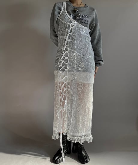 【USED】 Lace Patterned Lame Camisole Long One-Piece /241207-040