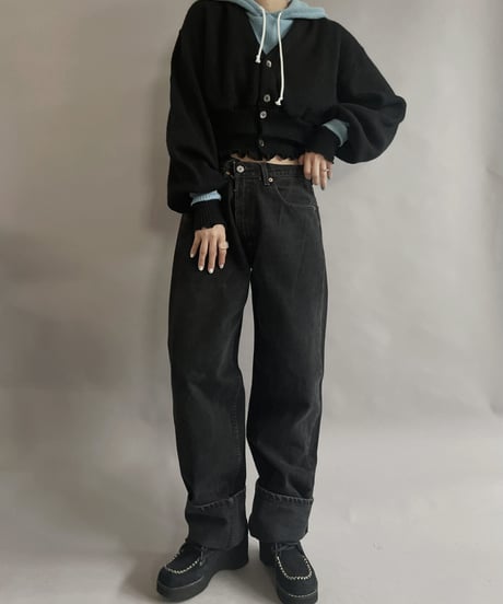 【RE;CIRCLE】 RE Acrylic Knit Cardigan + Hoodie Black × Light Blue / 230220-003