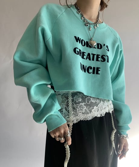 【USED】 Made in USA 80~90's Fruit of the Loom Flocky Print Cut Off Sweat Top/241124-034