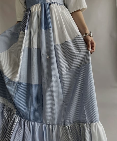 【RE;CIRCLE】 RE Patchwork Strip Shirt One-Piece / 230608-019